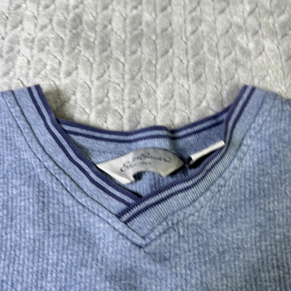 Eddie Bauer Mens XL Blue Waffle Knit V-Neck Short Sleeve Thermal T-Shirt Cotton - Picture 2 of 11